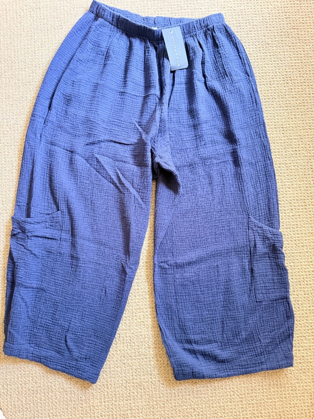 Bryn Walker Casbah Navy Cotton Gauze Wide Leg Cargo Pants Womens - NWT - Large